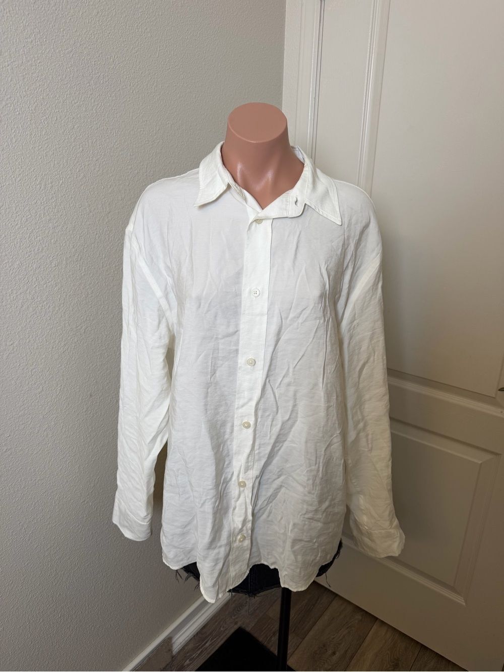 Zara White Button Down Loose Fit Shirt Sz M
